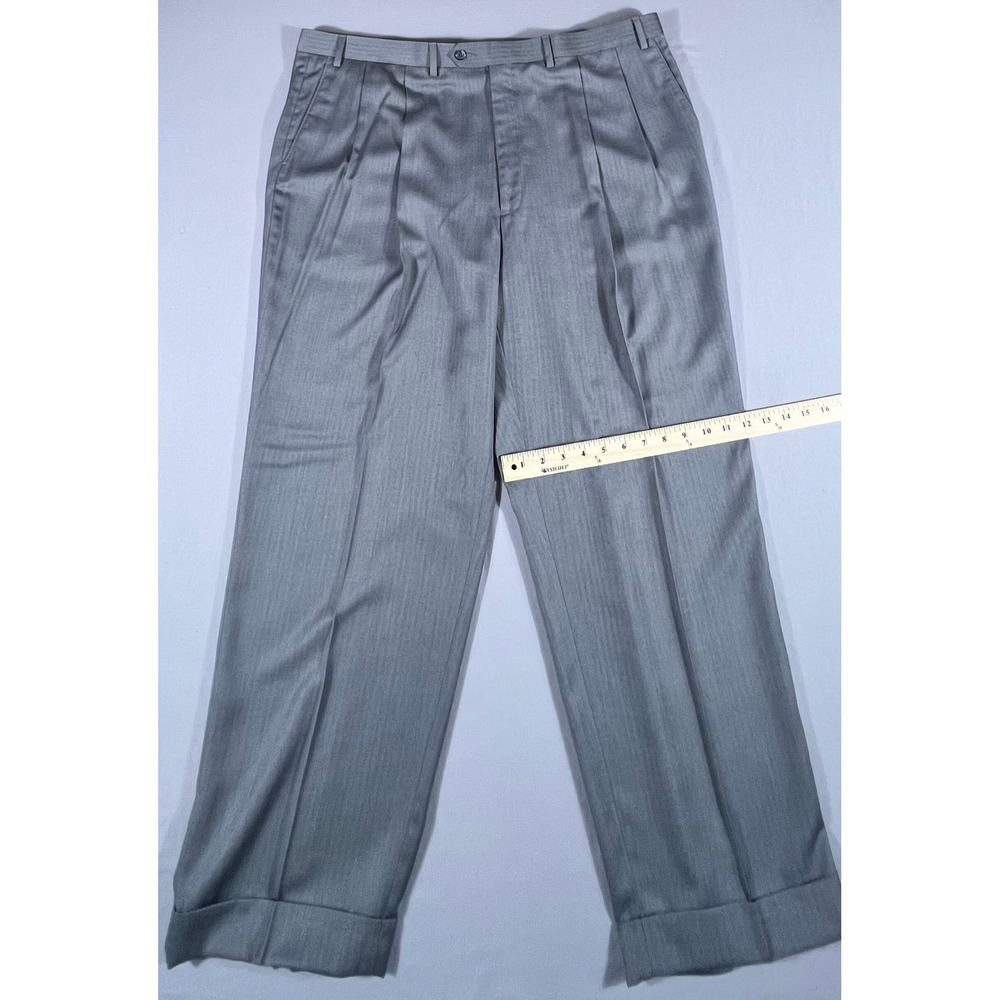 Lauren Ralph Lauren Men's 44x32 Gray Herringbone Pleated Cuffed Dress Pants - Picture 6 of 9